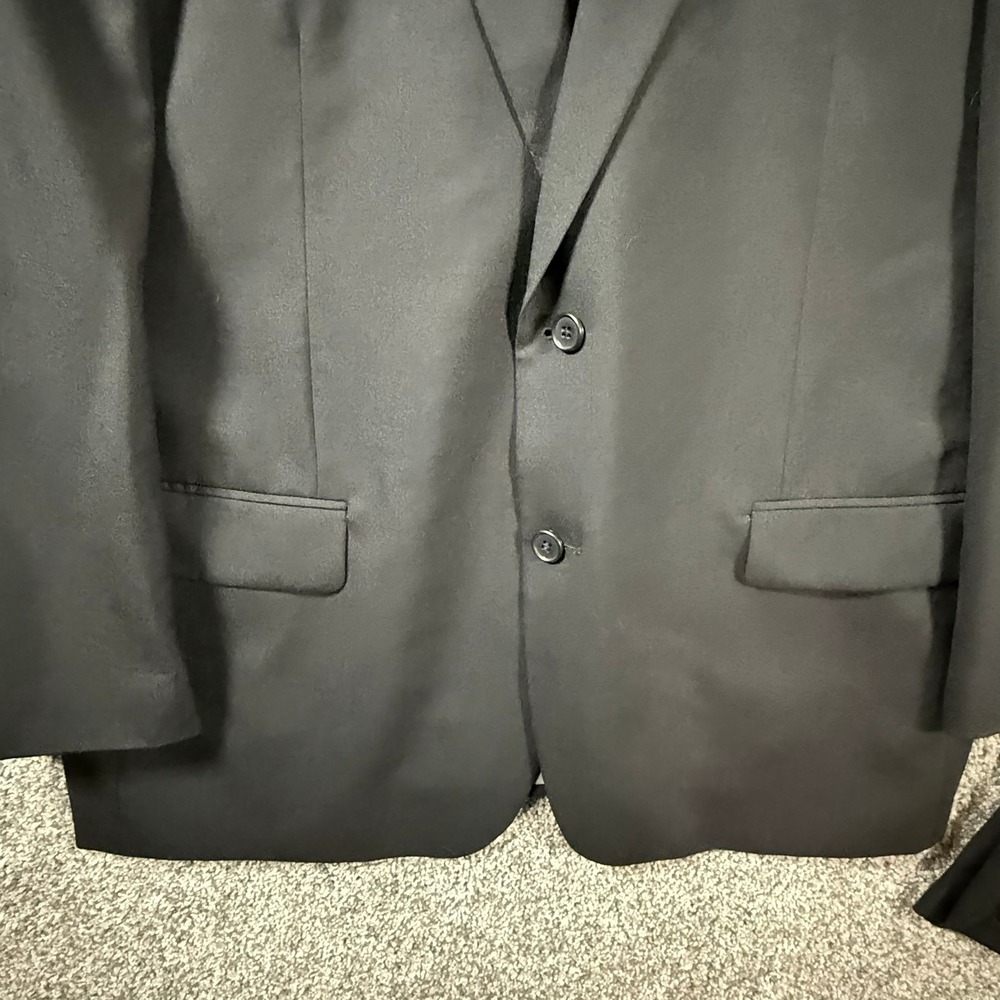 Renoir Mens 2-Piece Suit 100% Wool Black 2-Button Vented Blazer Pants 44R 38W - Picture 6 of 15